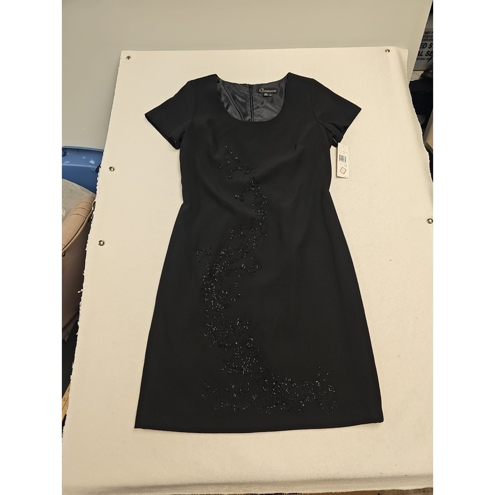 Componix Black Beaded Sheath Dress Short‎ Sleeve Scoop Neck WDMX27BG Size 12